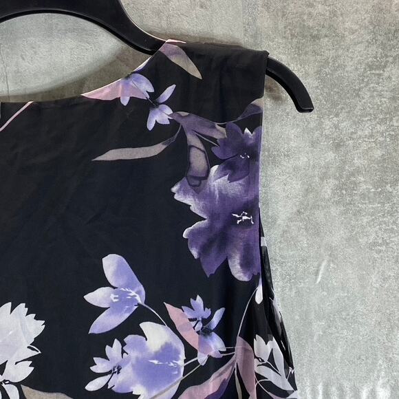 CONNECTED APPAREL Women's Grape Floral-Print Sleeveless Chiffon Overlay Dress - Picture 5 of 14